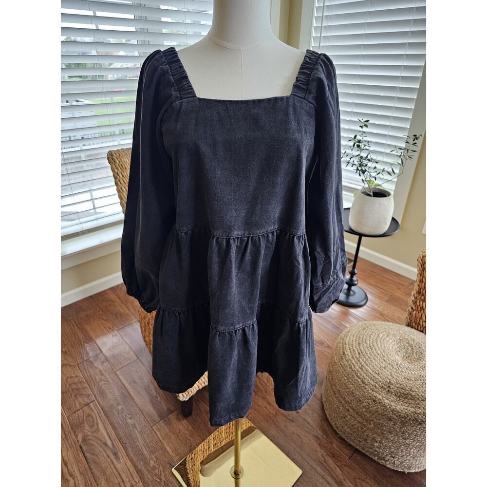 Lola May Tiered Denim Jean Smock Dress Women's Size M